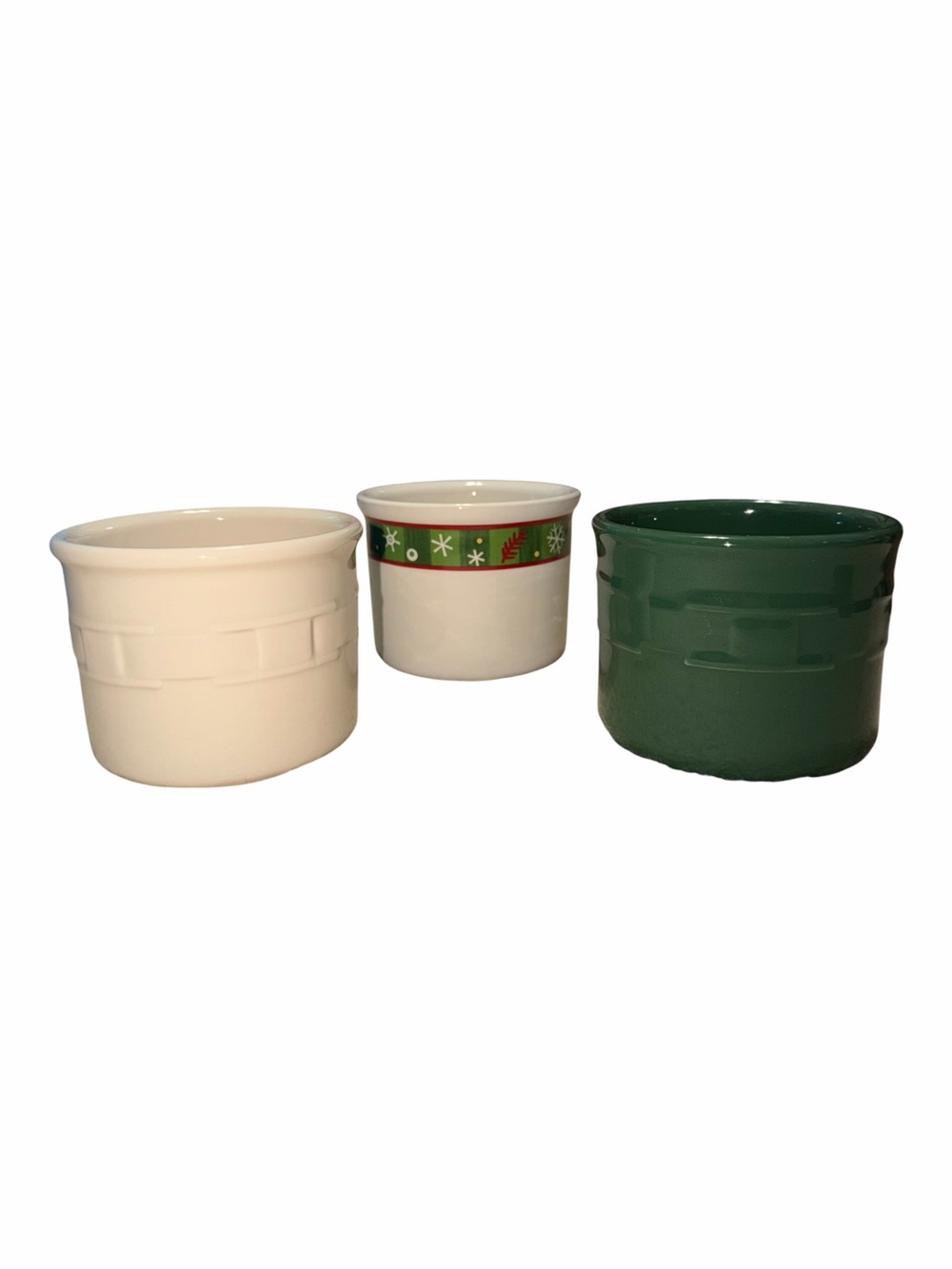 Longaberger Ceramic Ramekin Set in White, Green and Festive Trim